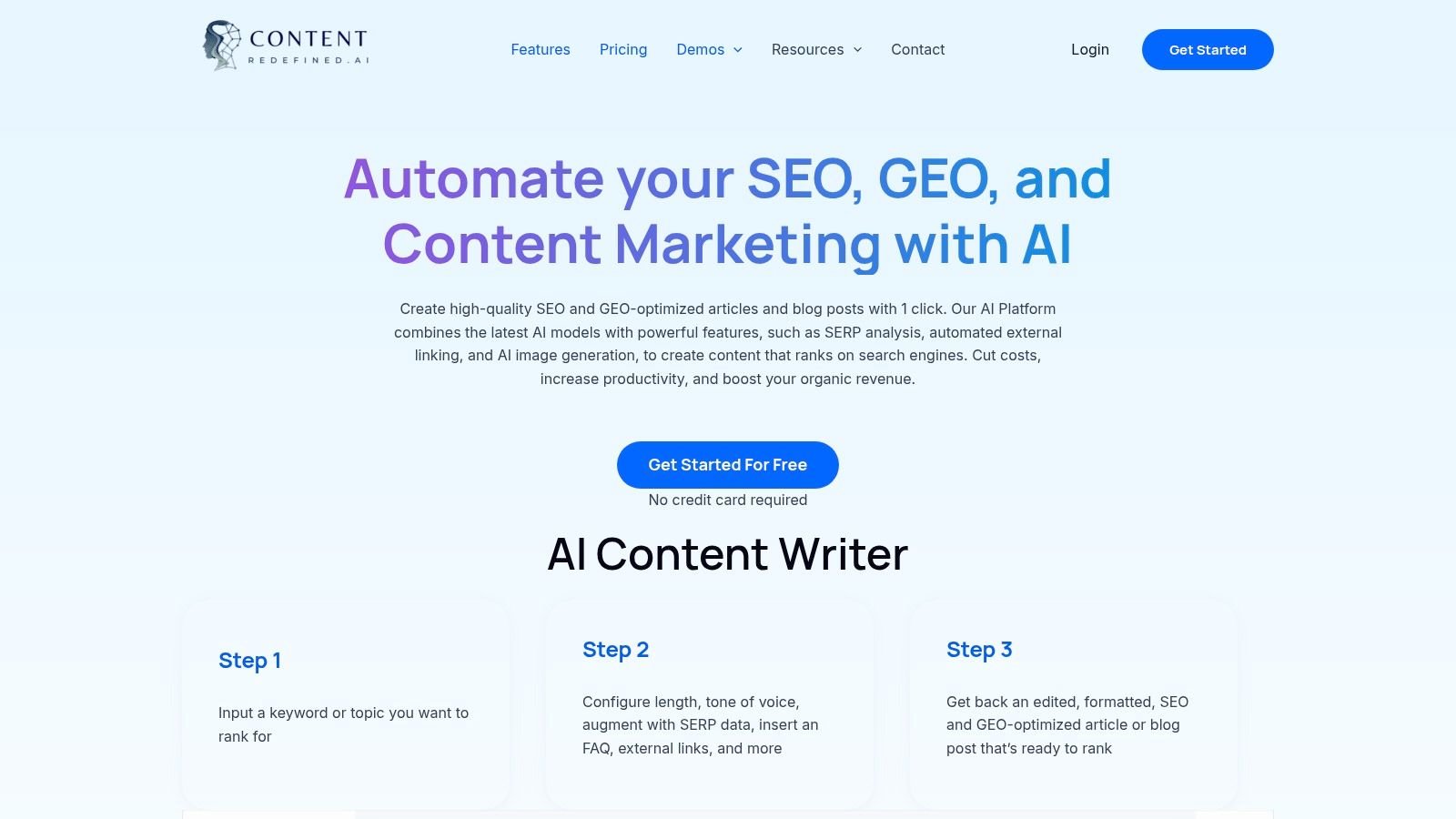 Content Redefined AI Writer Interface