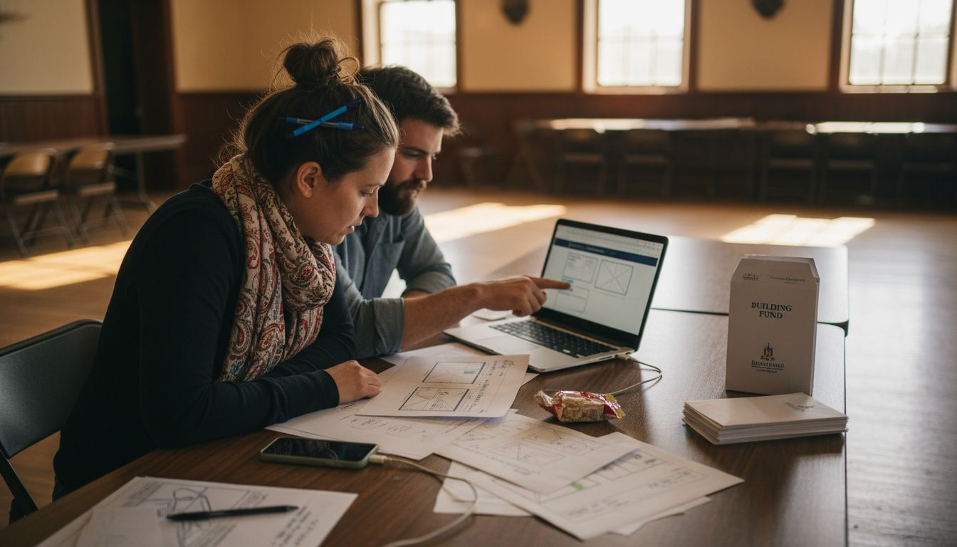 Volunteers optimizing church website at table