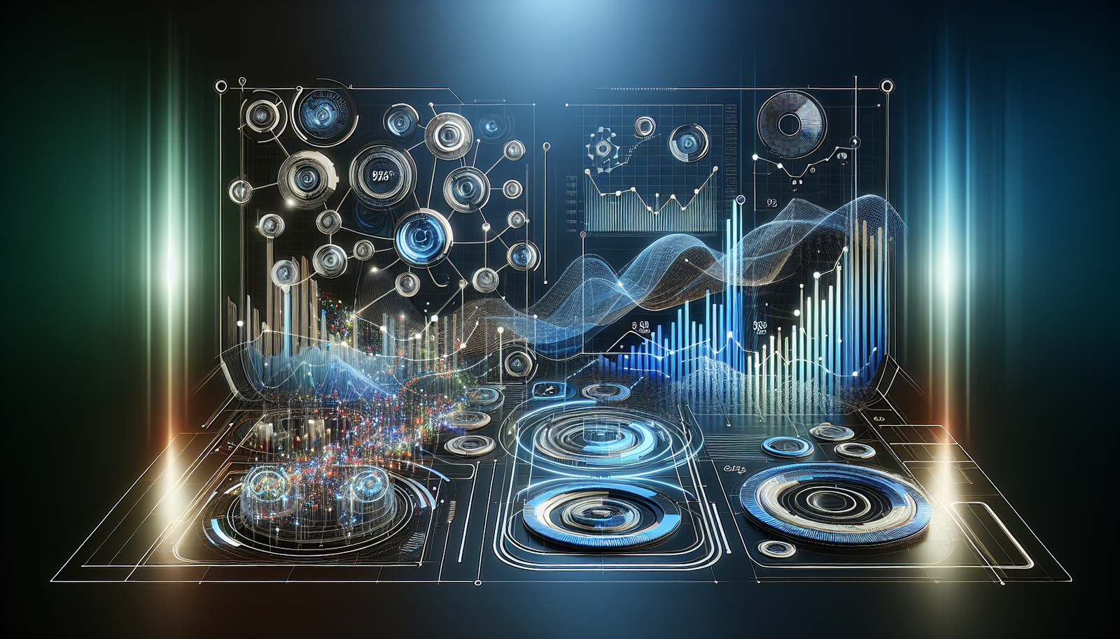 Abstract image depicting data analysis, digital marketing symbols, and futuristic tech elements for a 2026 Surfer SEO vs Semrush comparison.