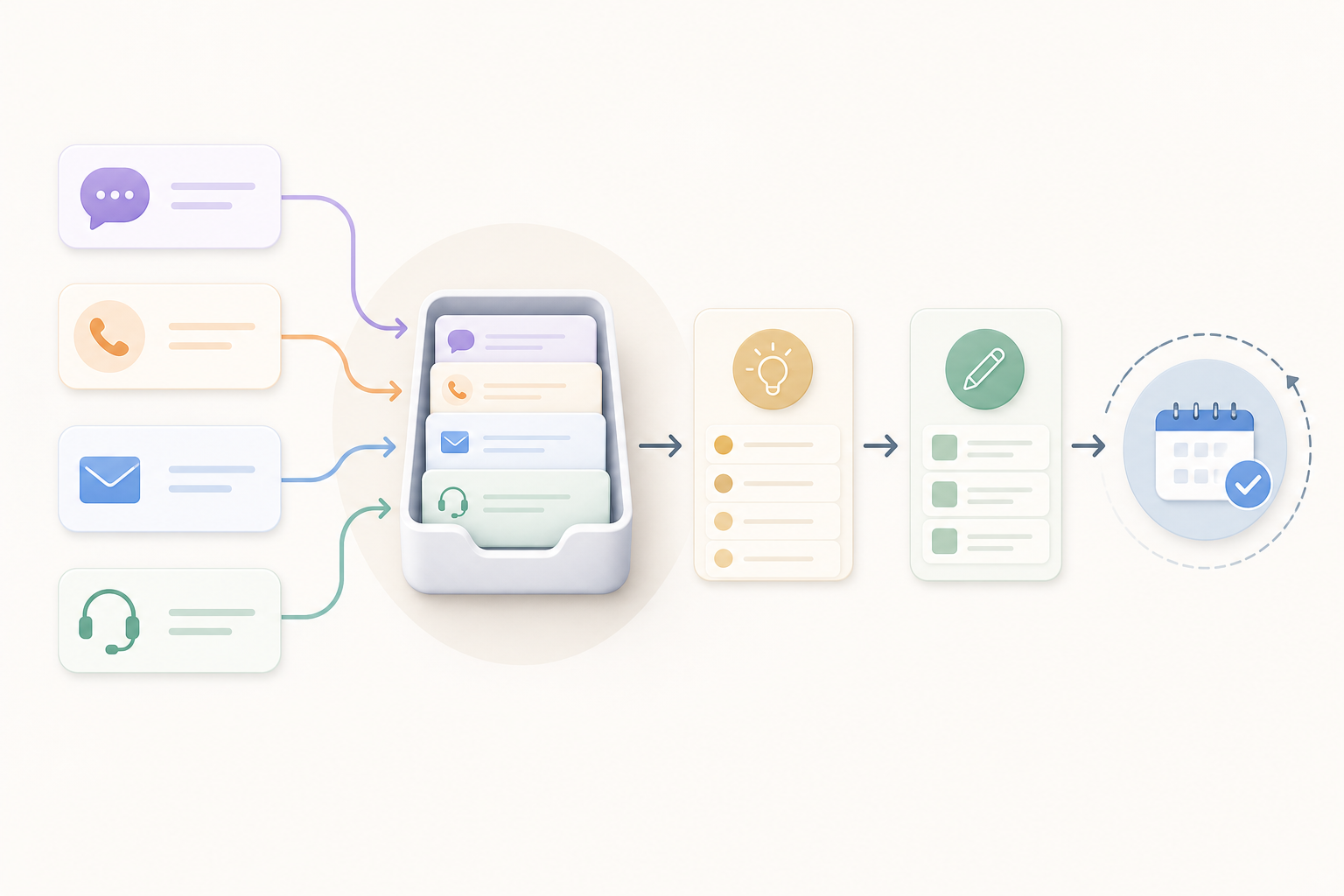 Feedback sources flow into an engagement inbox and then into planned content.