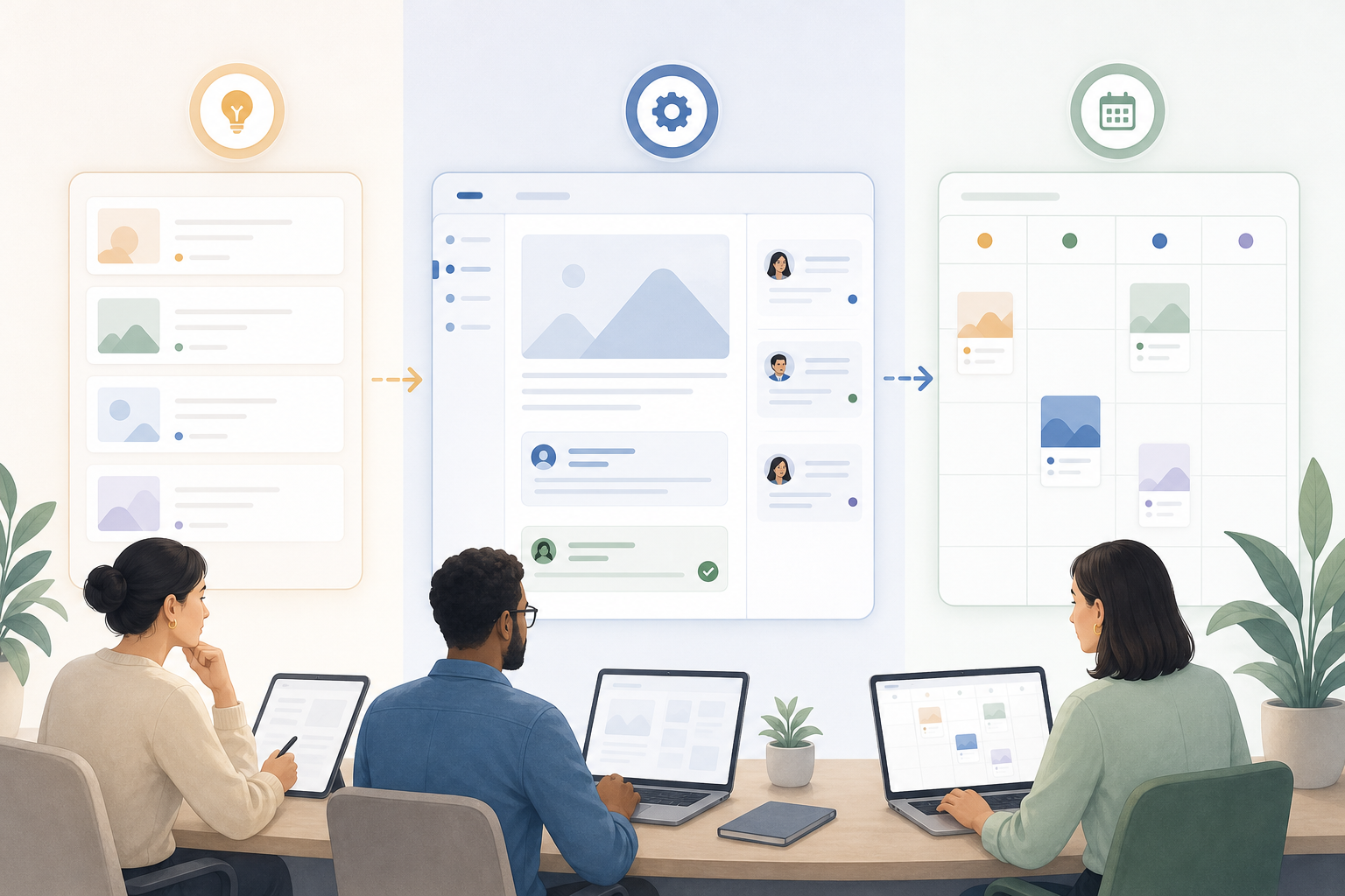 Hybrid content planning workflow from ideas to publication.