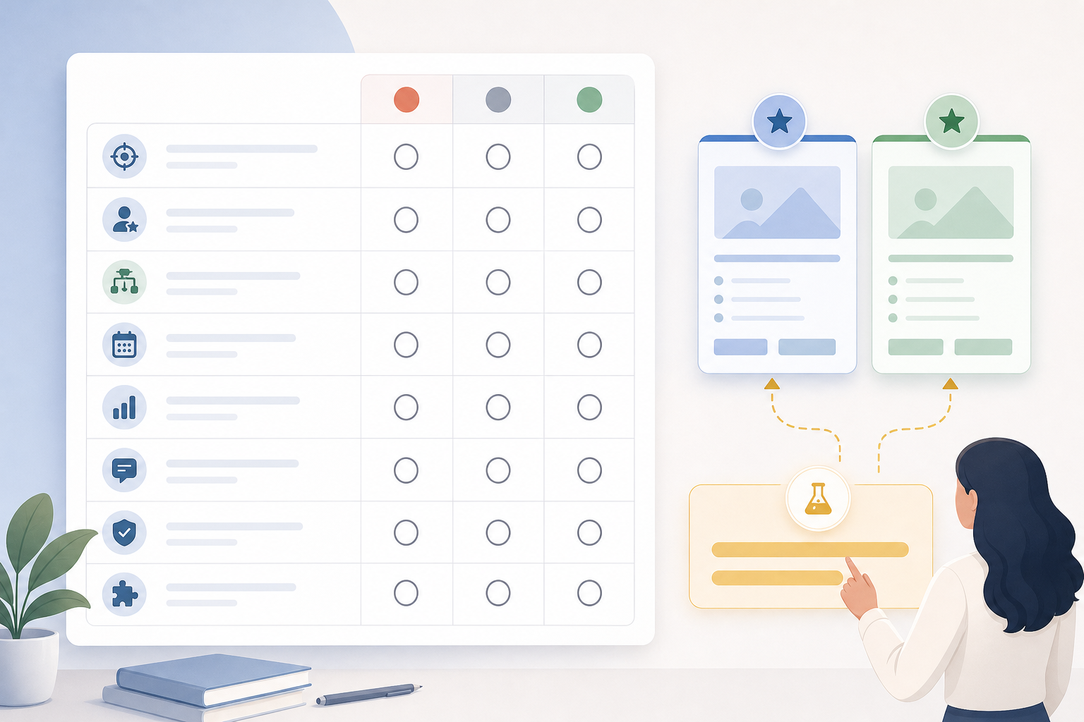 Founder content platform scorecard with eight evaluation criteria.